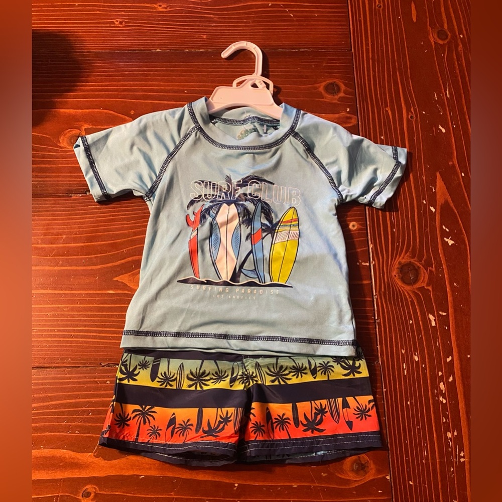 Rash guard swimsuit set surf board design toddler boy